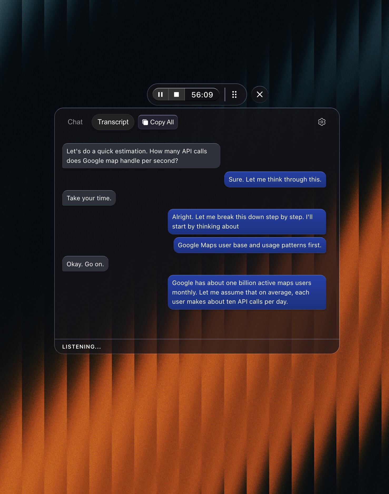 Real-time transcript